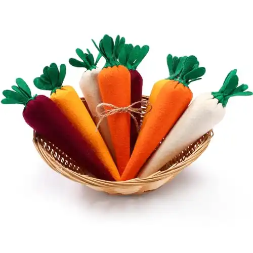 Skylety 8 Pieces Easter Carrots Toy Artificial Fabric Carrot for Bunny Decor Seasonal Vegetables Toy Non Woven Farm Fresh Carrot for Home Kitchen Tiered Tray Party DIY Decorations Supply (Colorful)