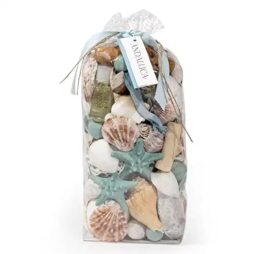 ANDALUCA Ocean Plumes Scented Seashell Potpourri Made in California Large 20 oz Bag Fragrance Vial Scents of Orange, Lime, Bergamot, Lily, Rose and Tonka Coastal Home Decor