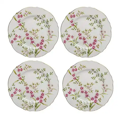 Gracie China by Coastline Imports Pink Lily Porcelain 8-Inch Salad Plate Set of 4, Pink Green