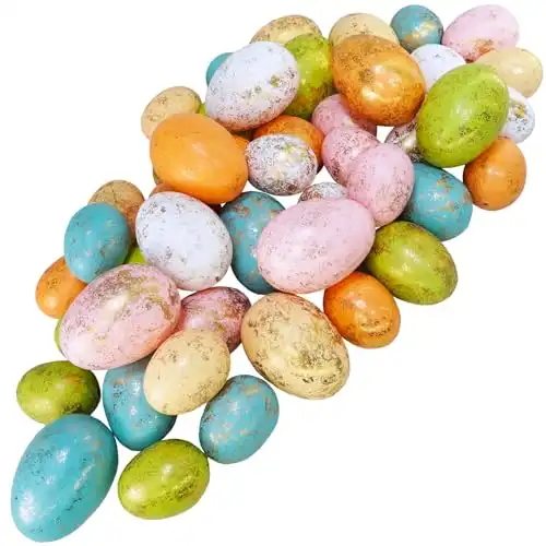 Winlyn 48 Pcs 6 Colors Foam Easter Eggs Assorted Pastel Gold Leaf Easter Eggs Decorative Easter Eggs Gold Speckled Easter Eggs for Easter Craft Basket Bowl Fillers Table Centerpieces Spring Party