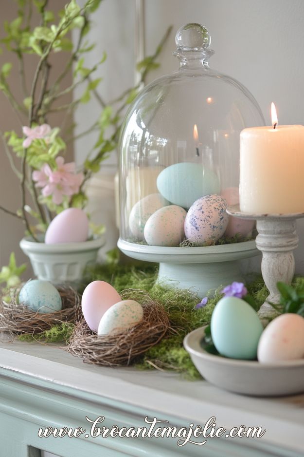 spring easter mantel decor