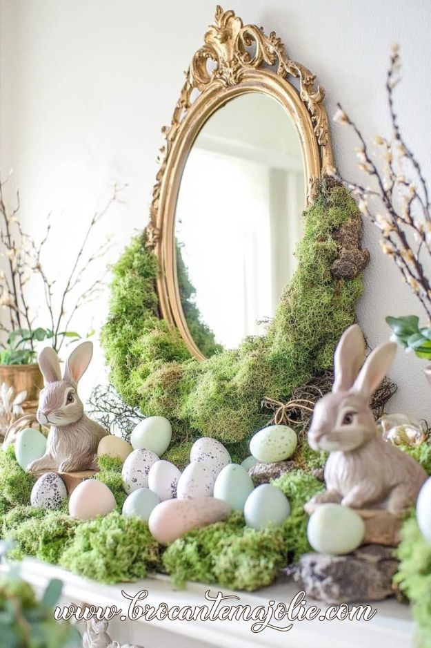 easter mantel ideas with eggs