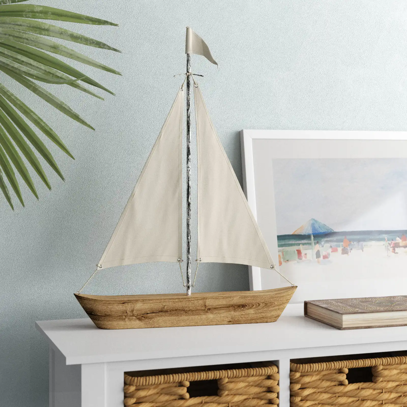 Beachcrest Home Armentrout Brown Wood and Fabric Sailboat Tabletop Sculpture & Reviews | Wayfair