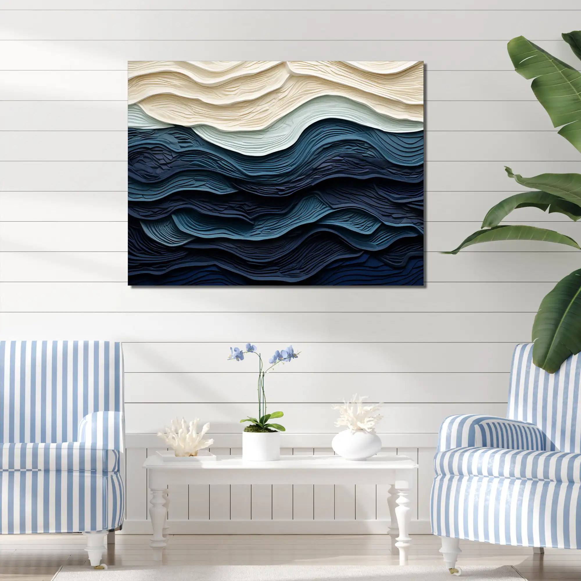 Ivy Bronx Blue And White Coastal Waves Edge - Coastal Minimalism Wall Art & Reviews | Wayfair