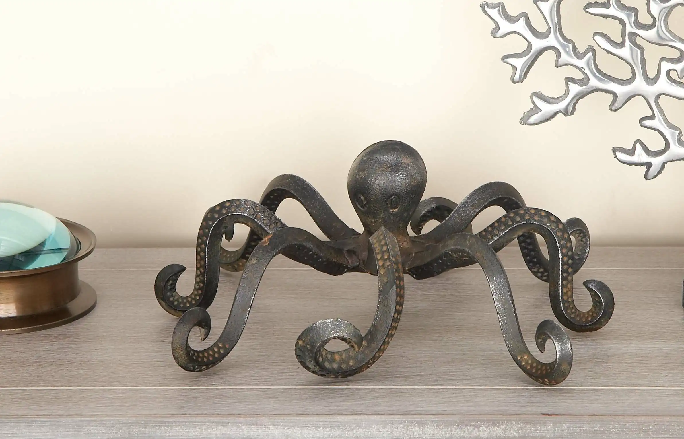 Breakwater Bay Cummins Metal Octopus Decorative Black Sculpture with Long Tentacles and Suctions Detailing & Reviews | Wayfair