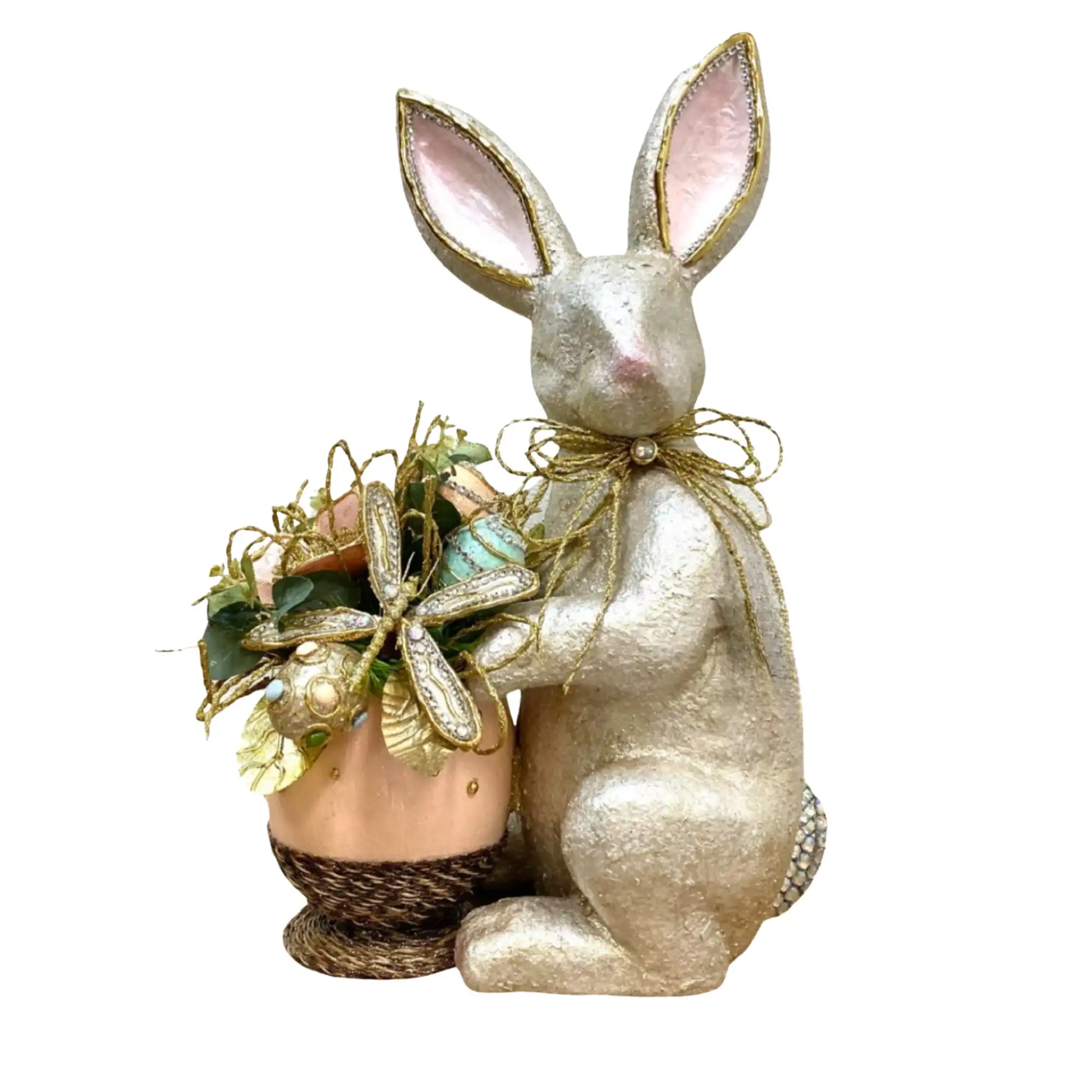 The Holiday Aisle® Easter Elegant Bunny With Floral Pot | Wayfair