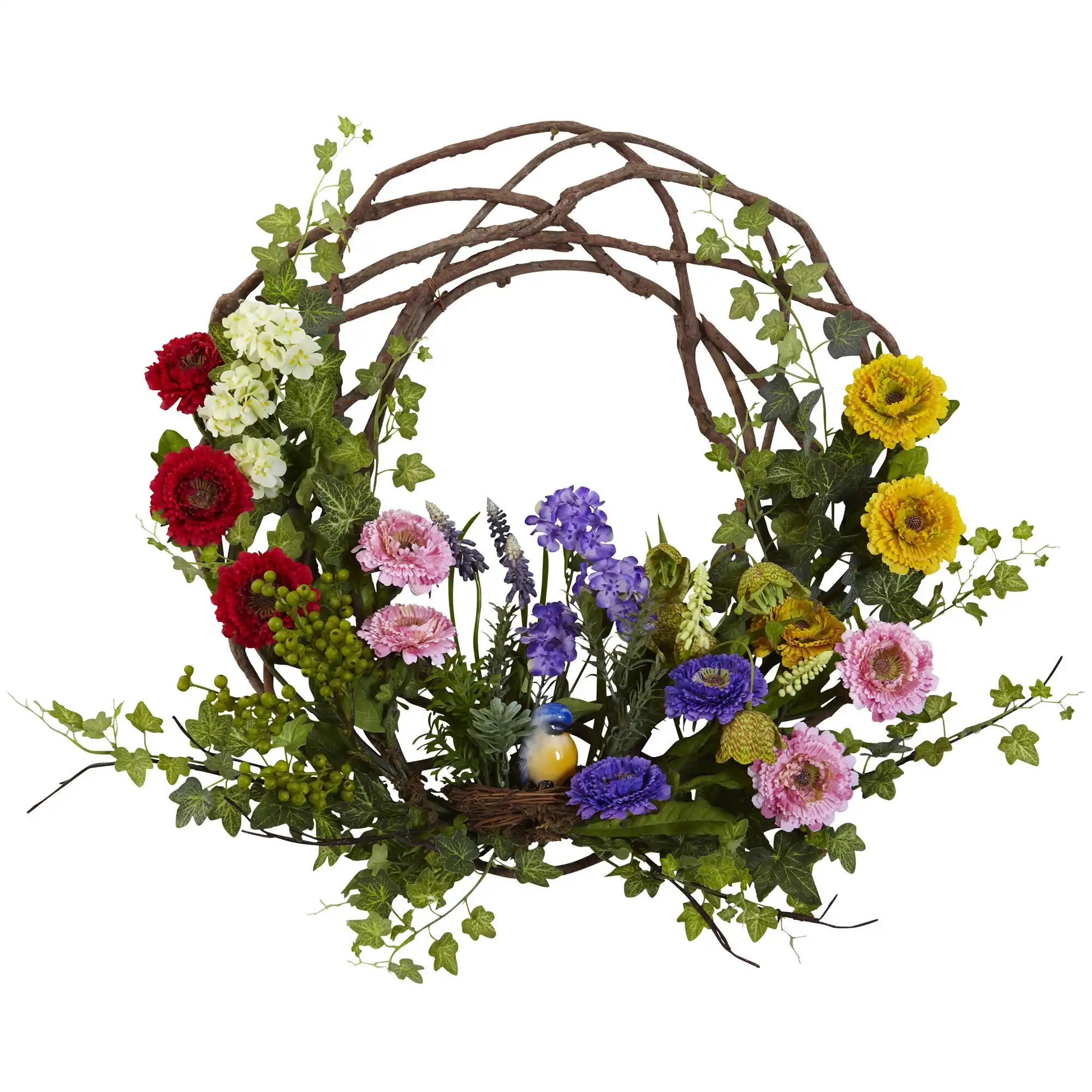 August Grove® Floral 22" Polyester Wreath & Reviews | Wayfair