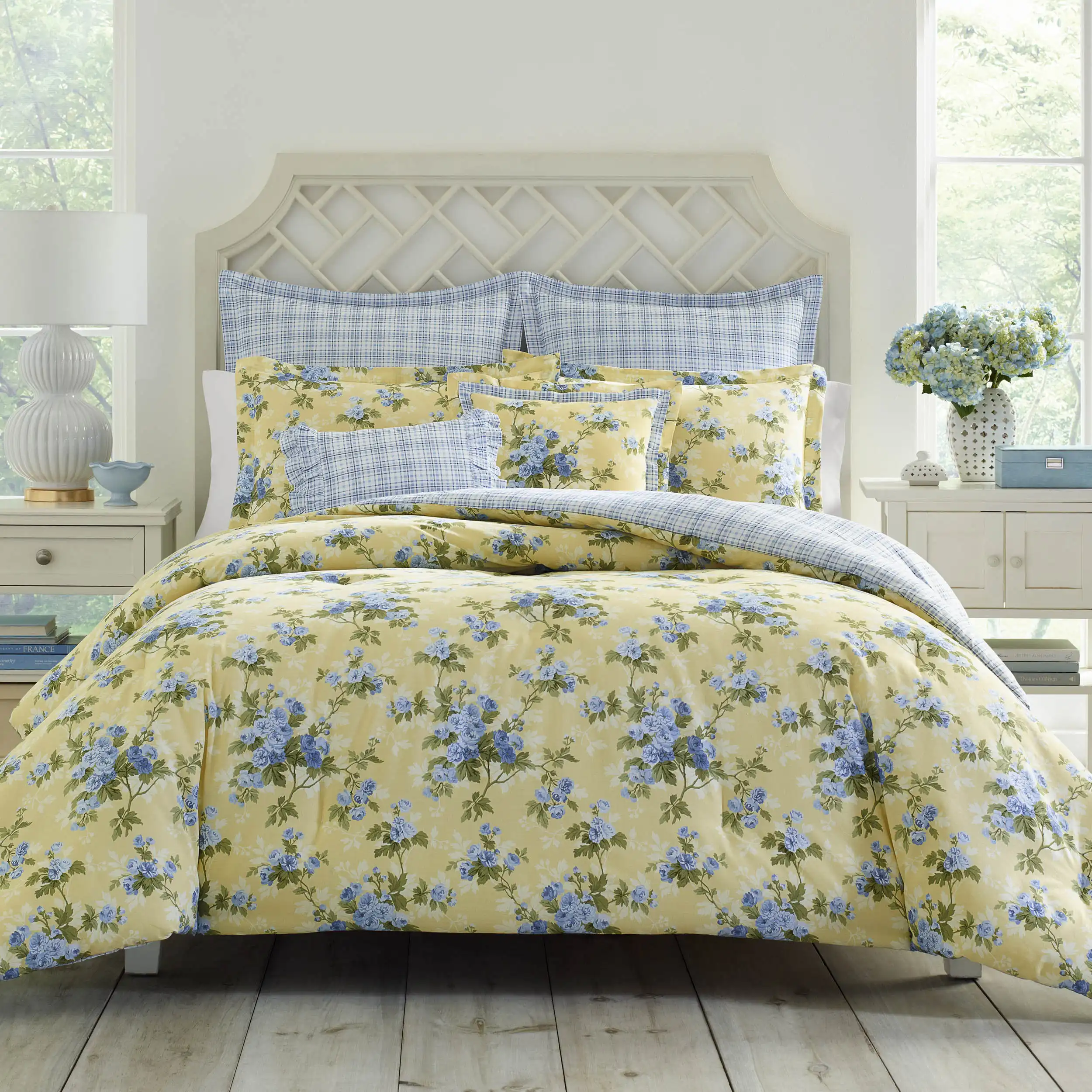 Laura Ashley Cassidy Floral Yellow Cotton Comforter Bonus Set & Reviews | Wayfair