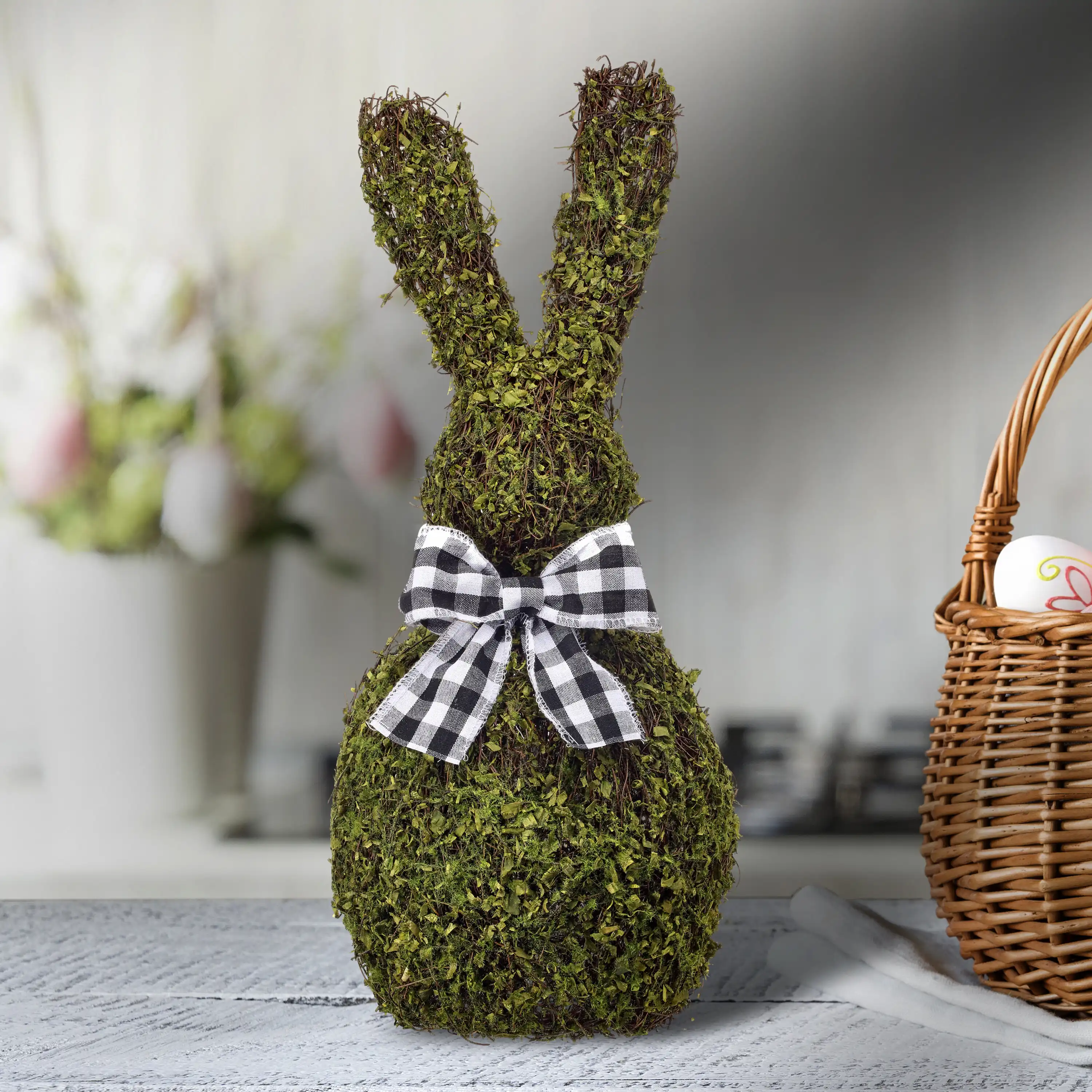 The Twillery Co.® Mossed Twig Bunny with Ribbon | Wayfair