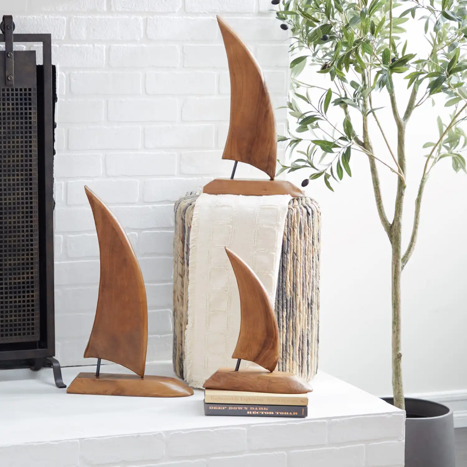 Beachcrest Home 3 Piece Pagedale Wood Sail Boat Sculpture Set & Reviews | Wayfair