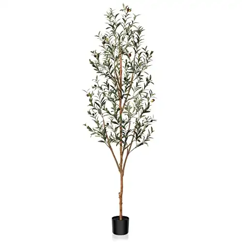 Kazeila Artificial Olive Tree 6FT Tall Faux Silk Plant for Home Office Decor Indoor Fake Potted Tree with Wood Branches and Fruits