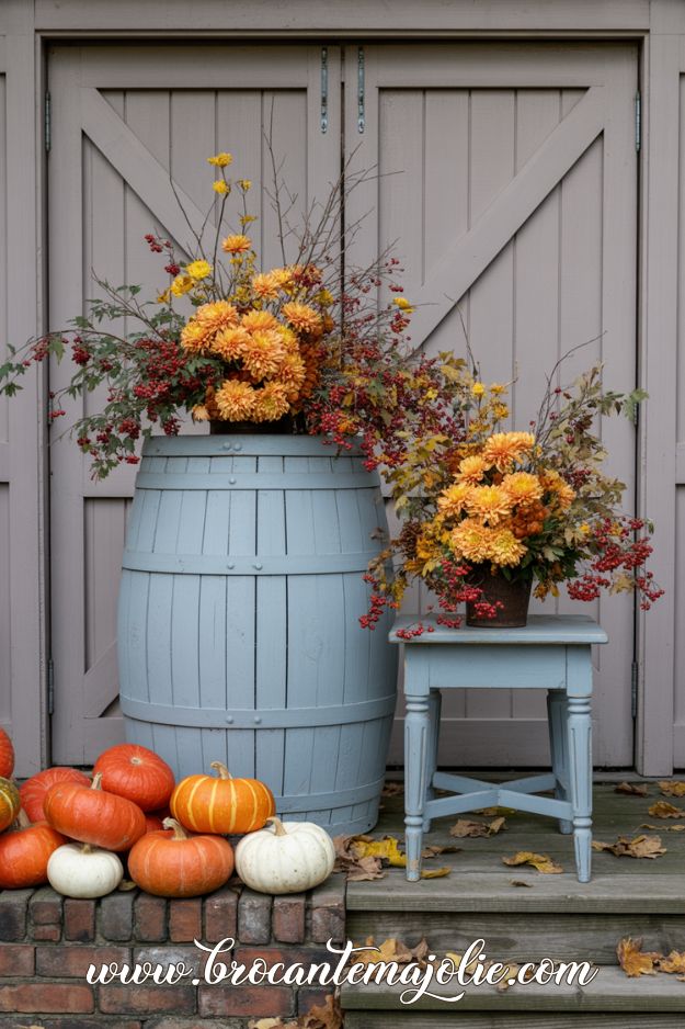 wine barrels front porch decor for fall