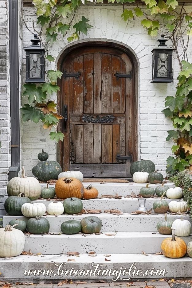 pumpkins decor front door