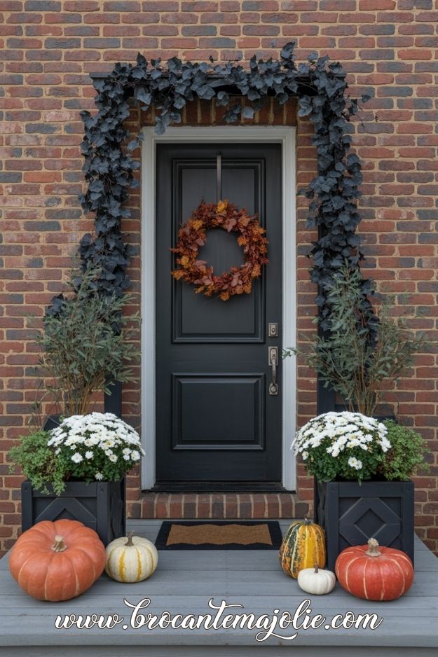 red brick house fall decor