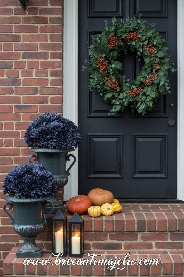 red brick house fall front porch