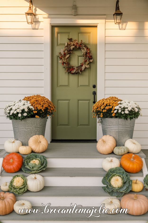 cream sage green fall decor