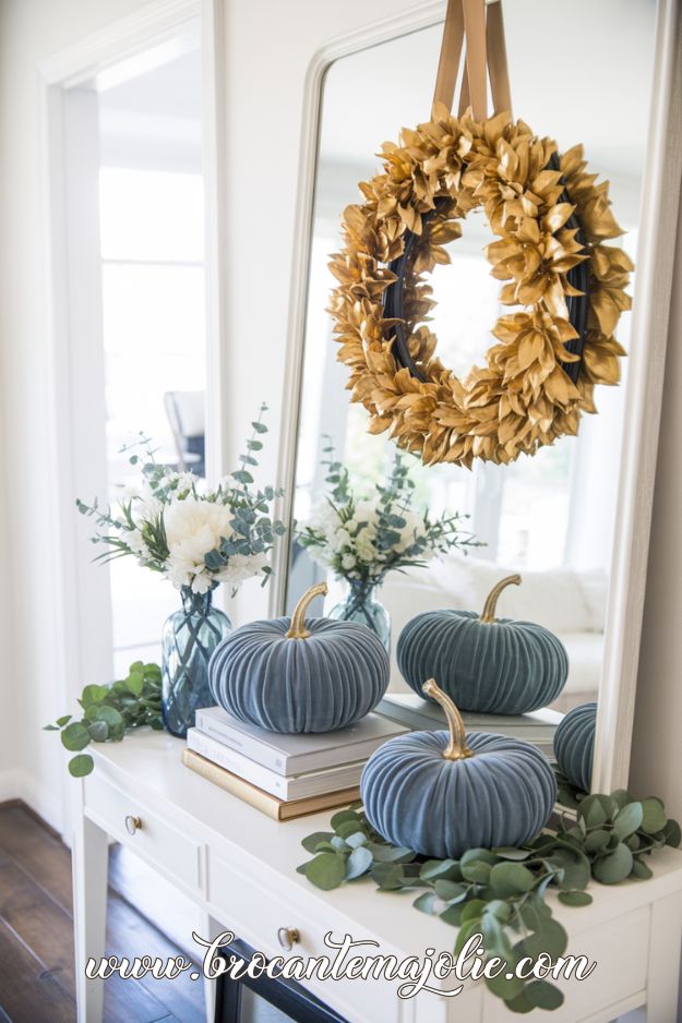 blue and white fall decor