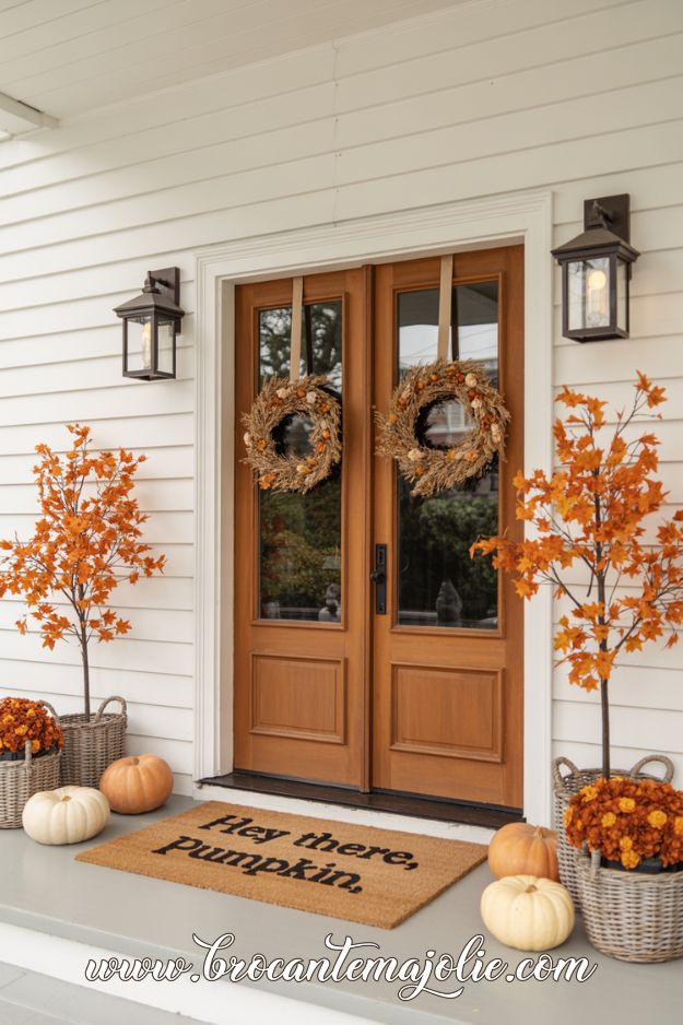 fall front porch decor for white house