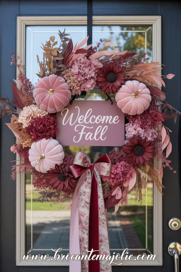 blush and burgundy fall wreath