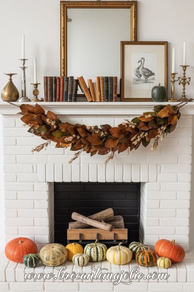cozy fall mantle decor