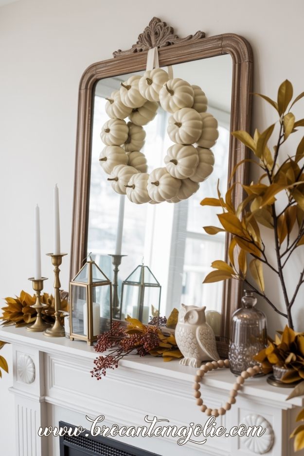 neutral fall fireplace decor ideas