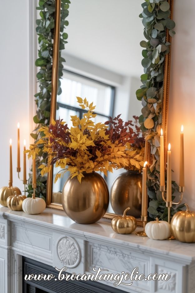 glam fall mantle decor for autumn