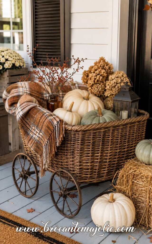 rattan wagon decor for fall
