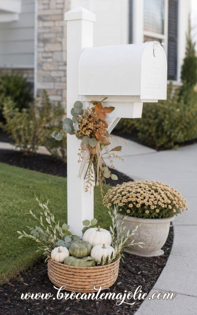 white fall mailbox decor