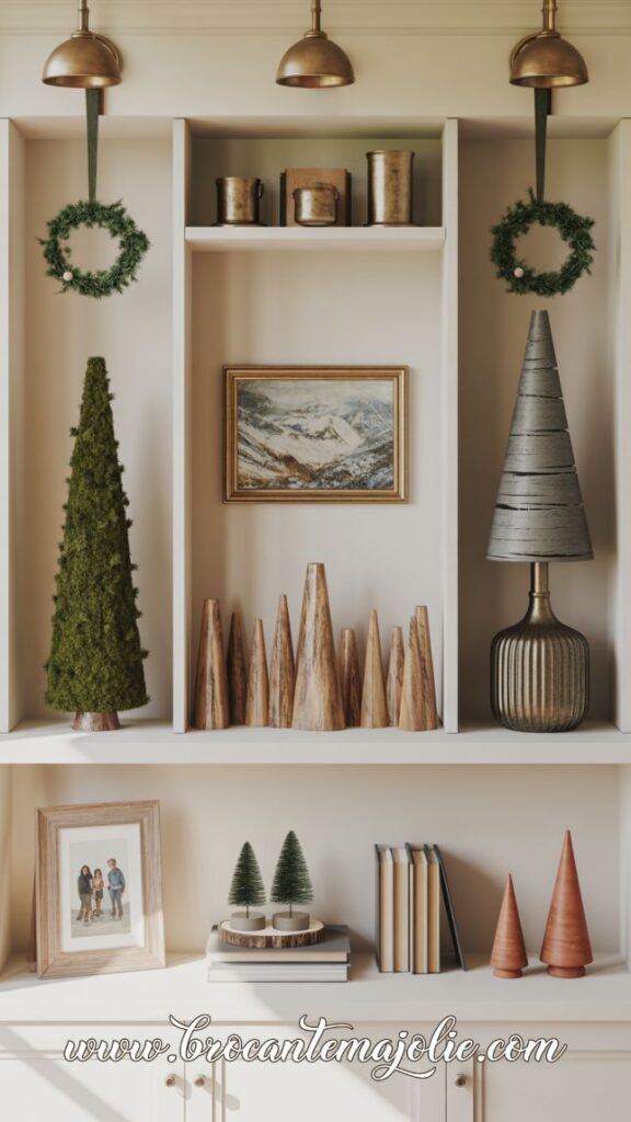 christmas shelf decor in living room