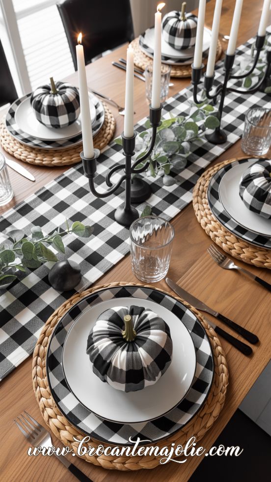 black and white thanksgiving table settings