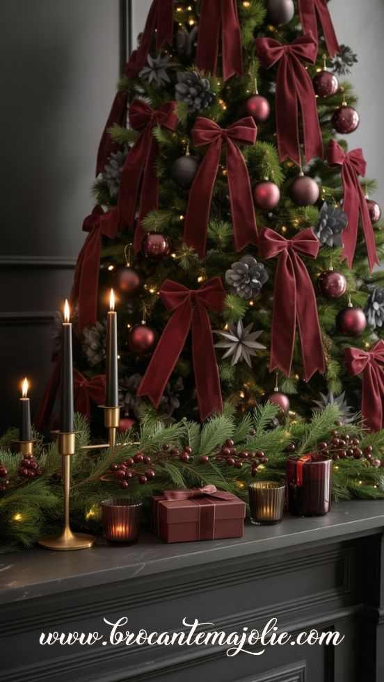 moody black and burgundy christmas decor ideas