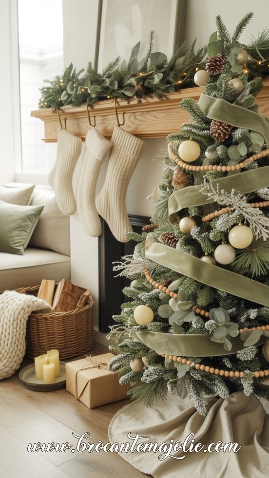 sage green cream christmas decor ideas