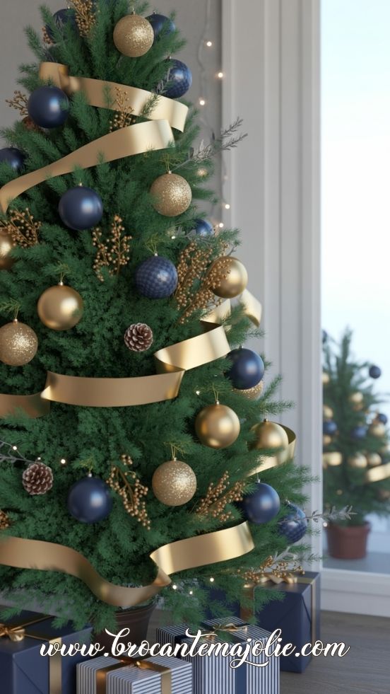 navy blue gold christmas decor