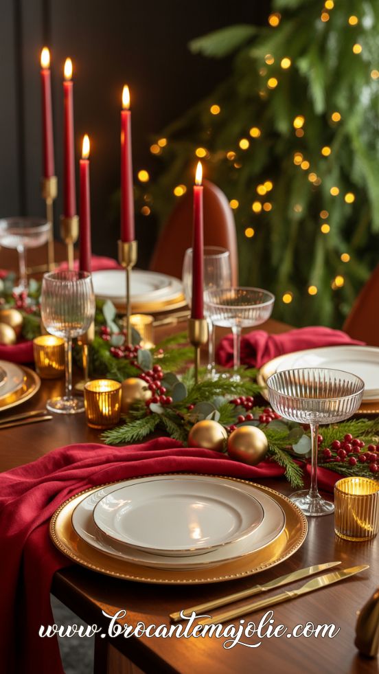 christmas table settings with candles