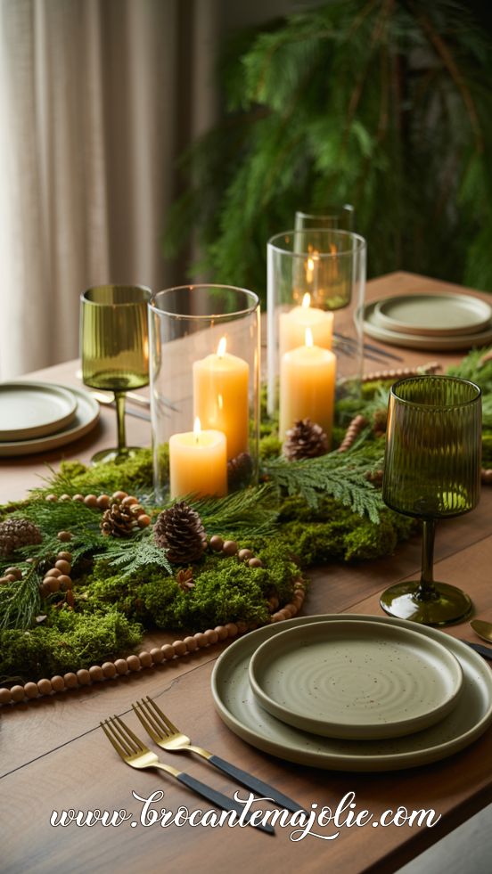 green natural christmas table settings