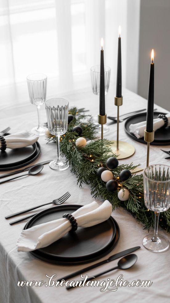 black and white christmas tablescapes