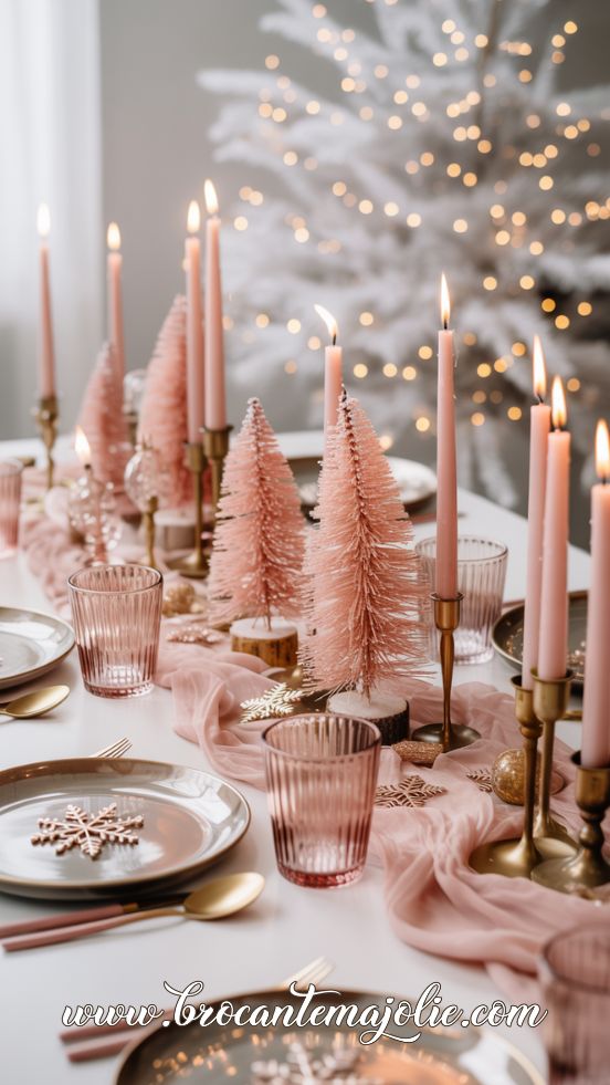 chic pink feminine christmas table settings