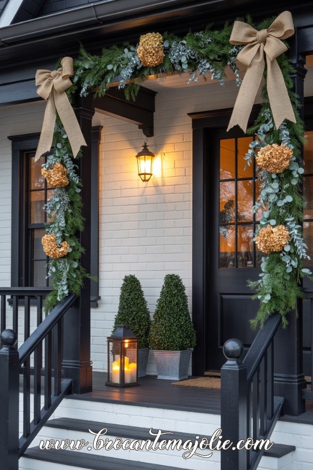 topiary tree front porch for christmas