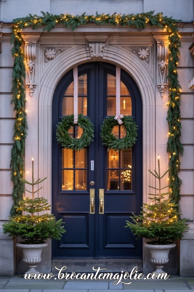 luxury outdoor front porch for christmas with lighting