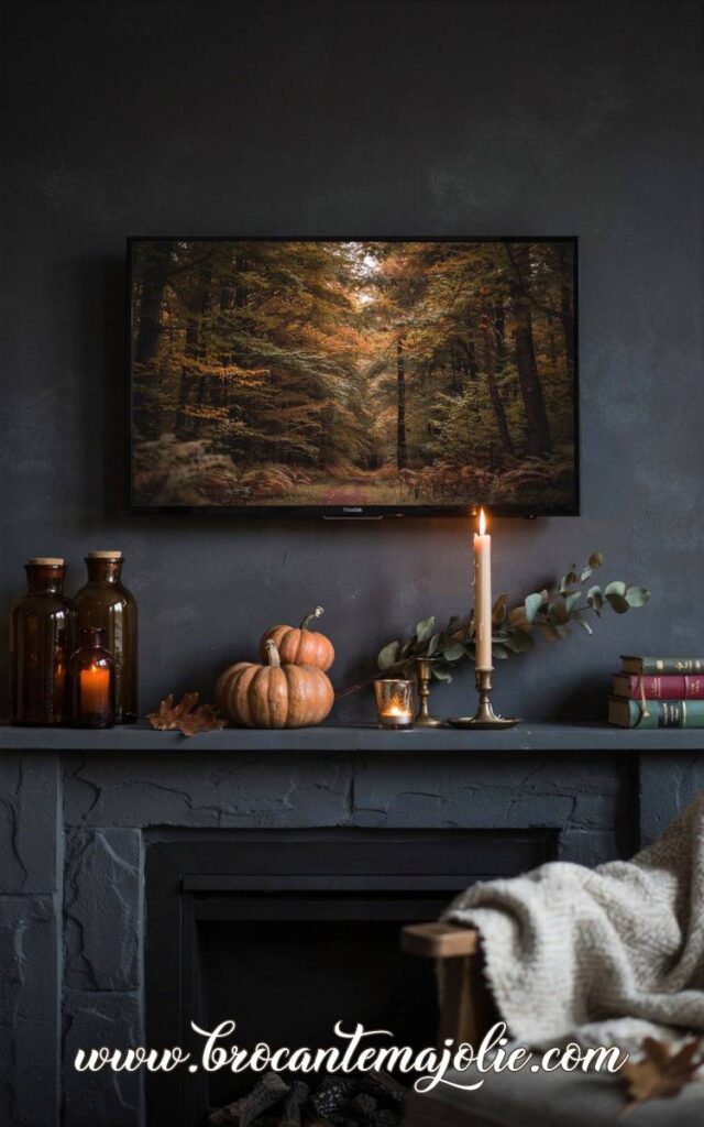 Moody Fall Mantle With TV Art