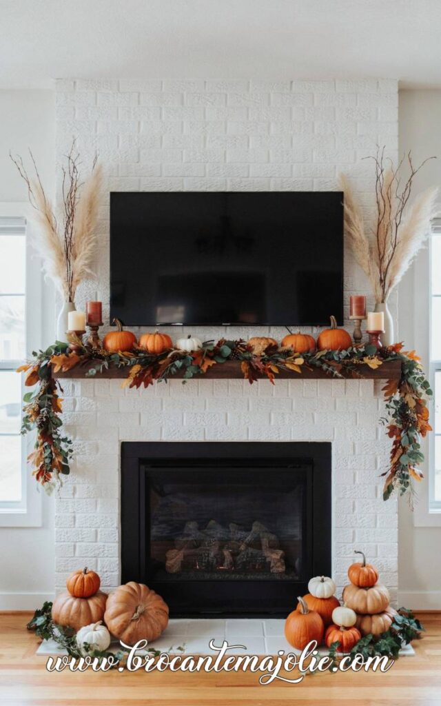 fall mantle decor ideas with tv