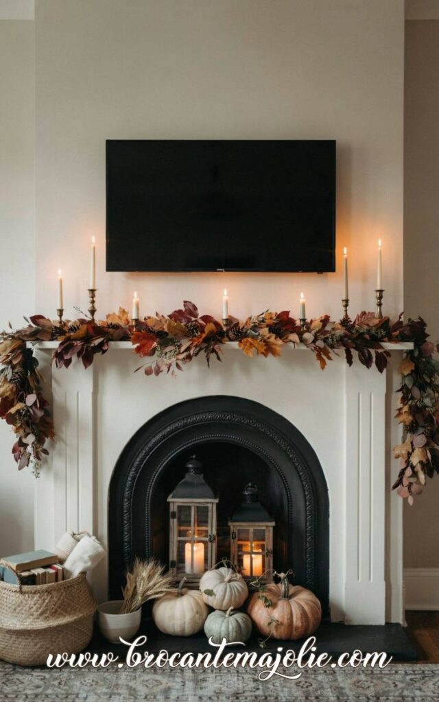 Lush Fall Garland Mantle With TV