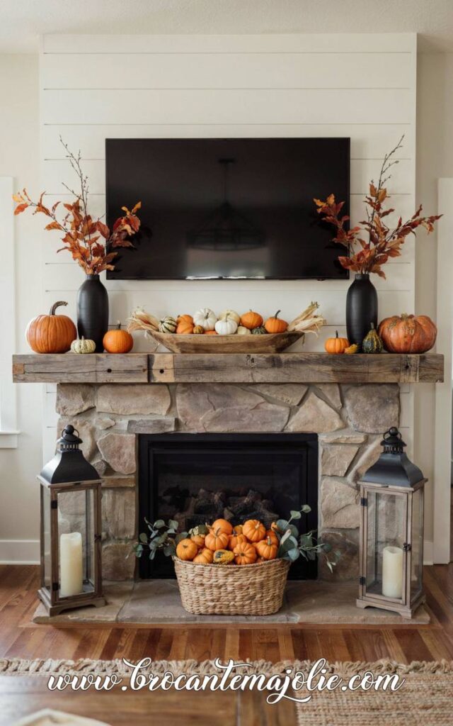 Rustic Farmhouse Fall Mantle With TV