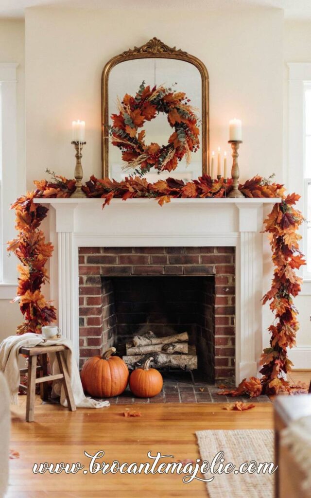 fall mantle decor with garland