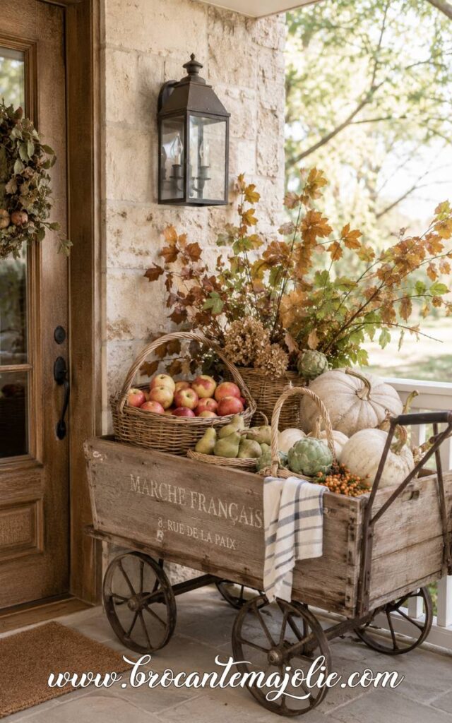 french country wagon fall decor