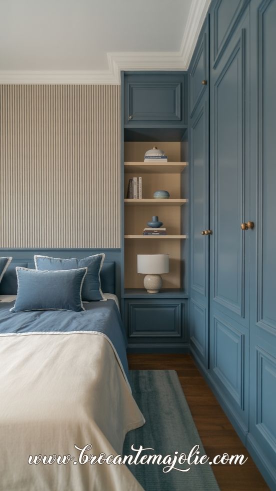 dusty blue wall accent in bedroom