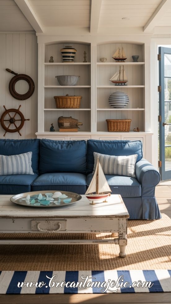 coastal blue and white living room