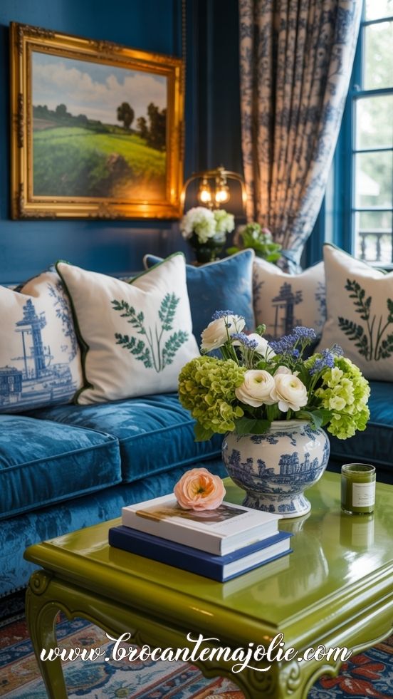 blue and white vase in living room