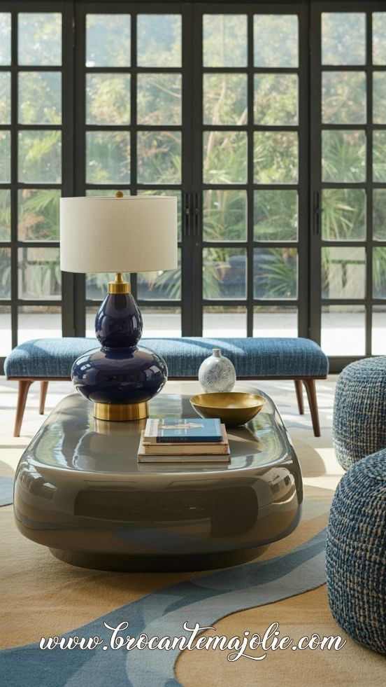 modern blue and white living room