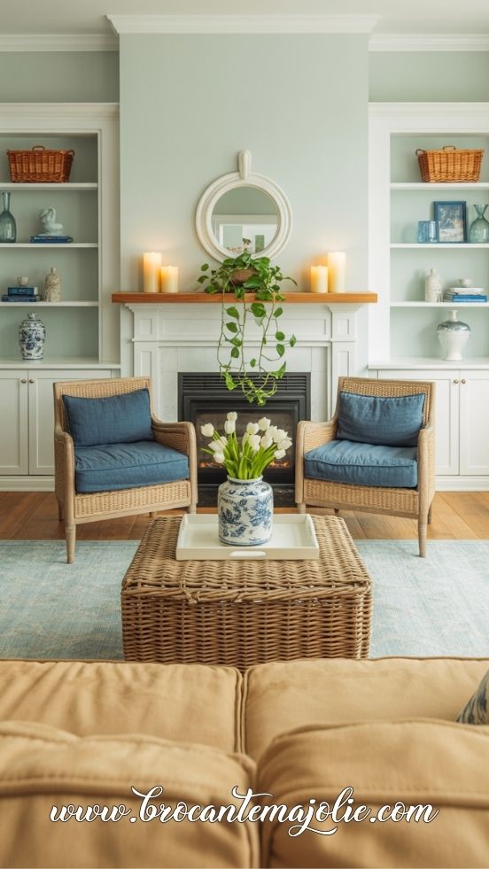 farmhouse blue and white living room